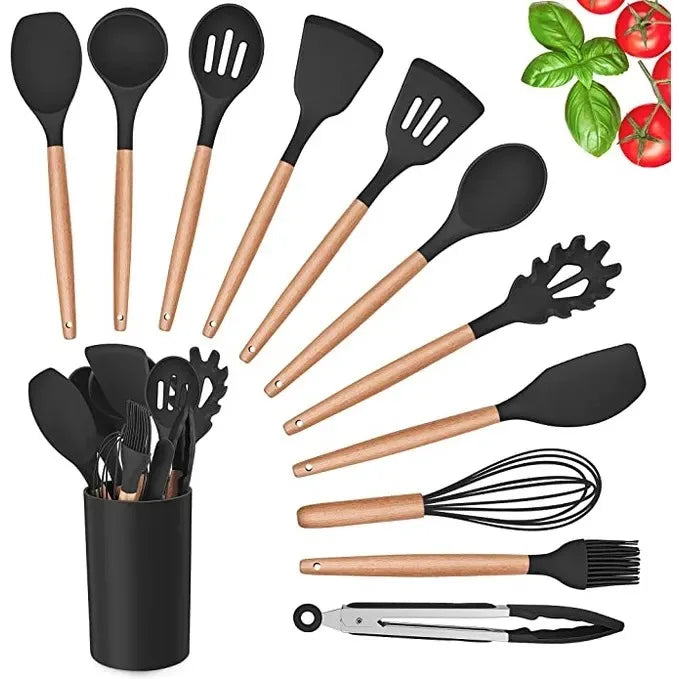 Kit de colheres de silicone para cozinha, 11 peças