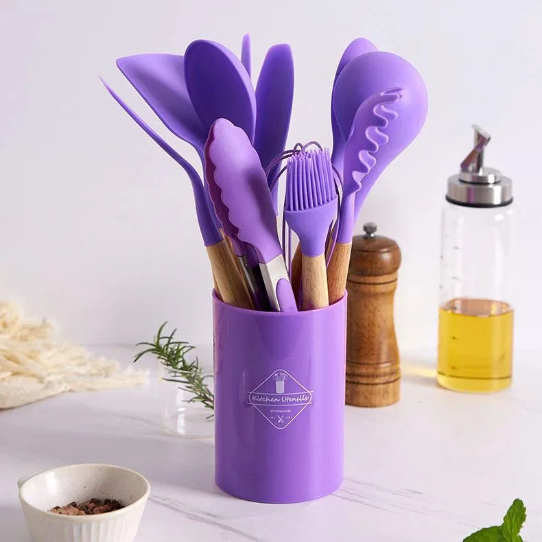 Kit de colheres de silicone para cozinha, 11 peças