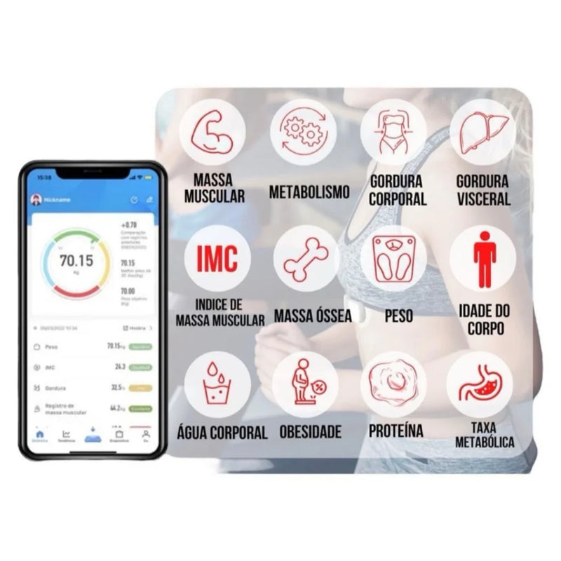 Digital Bluetooth Body Bioimpedance Scale up to 180kg Cell Phone Result