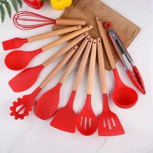 Kit de colheres de silicone para cozinha, 11 peças