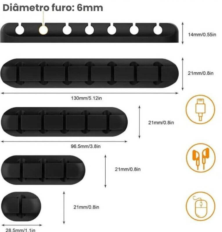 Organizador de cabos em silicone