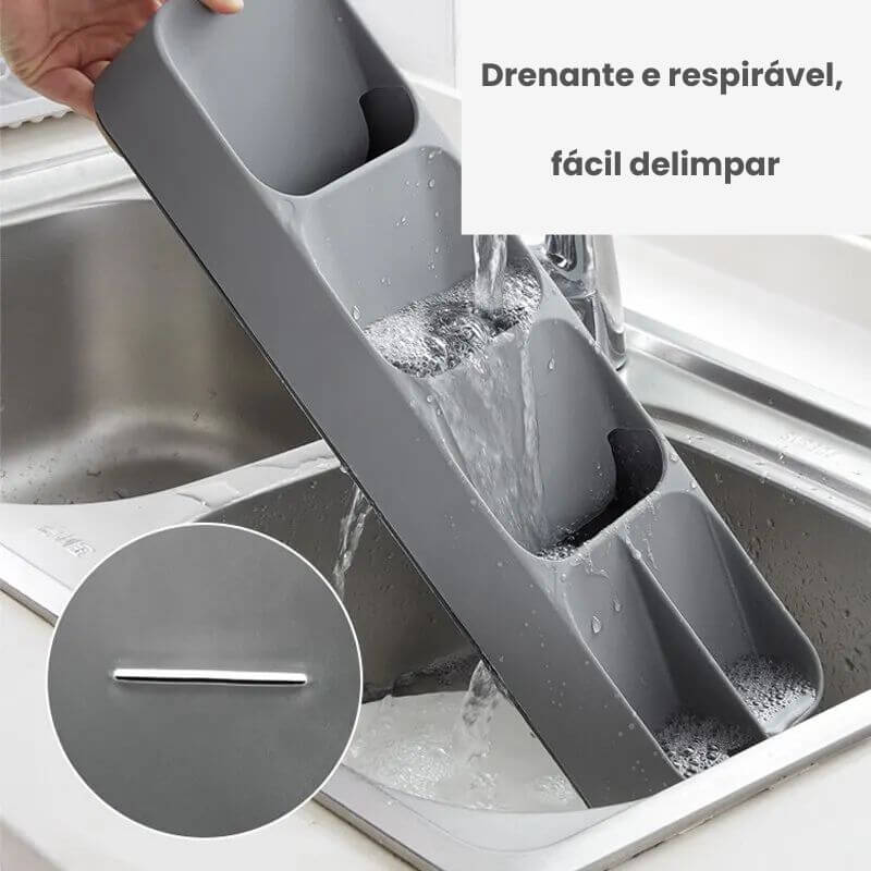 Organizador de gaveta para talheres e utensílios de cozinha com suporte para facas e colheres