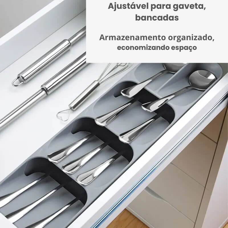 Organizador de gaveta para talheres e utensílios de cozinha com suporte para facas e colheres