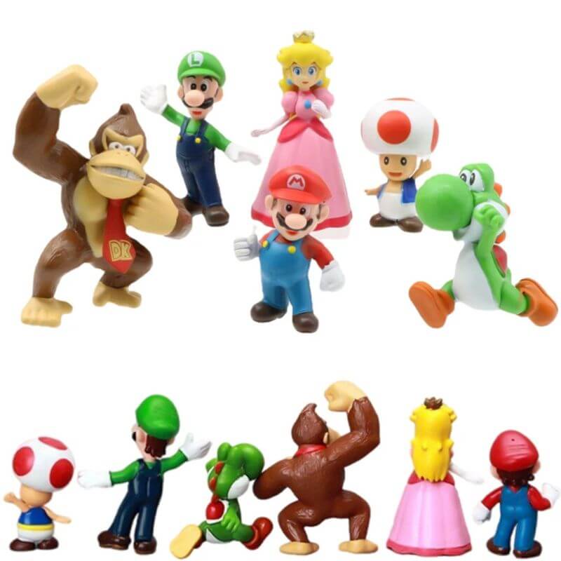 Conjunto de personagens: Luigi, Yoshi, Donkey Kong e Cogumelo