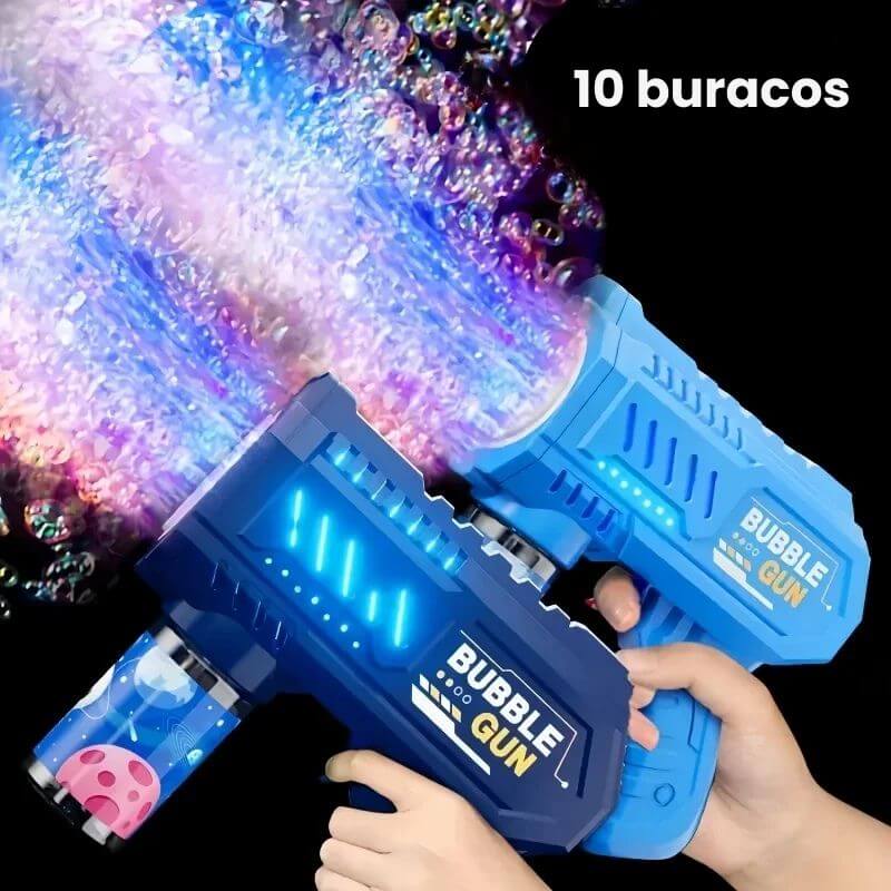 Pistola de bolhas elétrica infantil com 10 furos