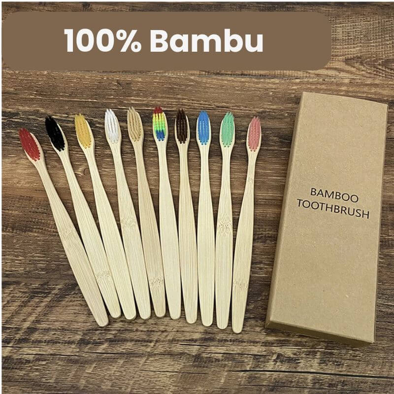 Kit com 10 escovas para dentes de bambu