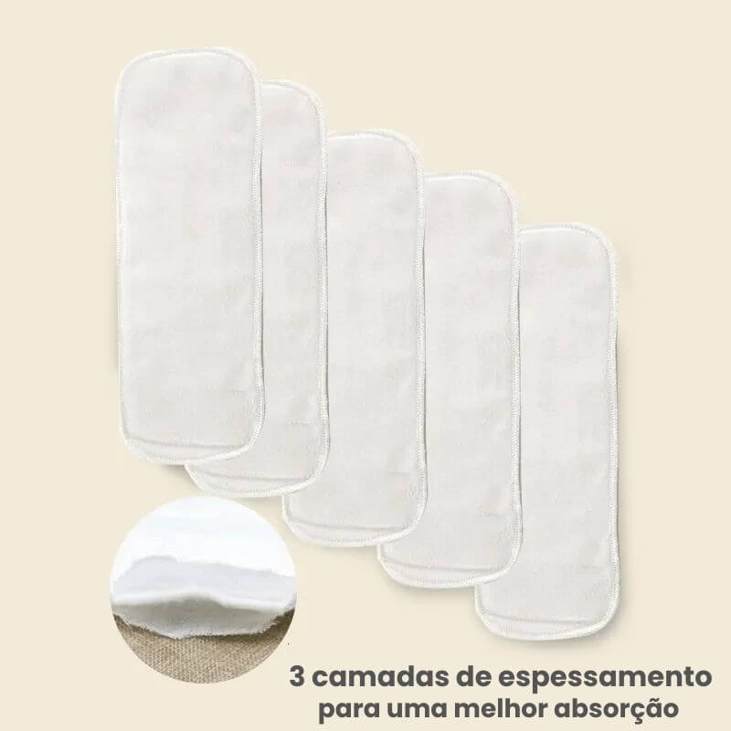 Kit com 5/10 fraldas reutilizáveis de algodão ecológico para bebê