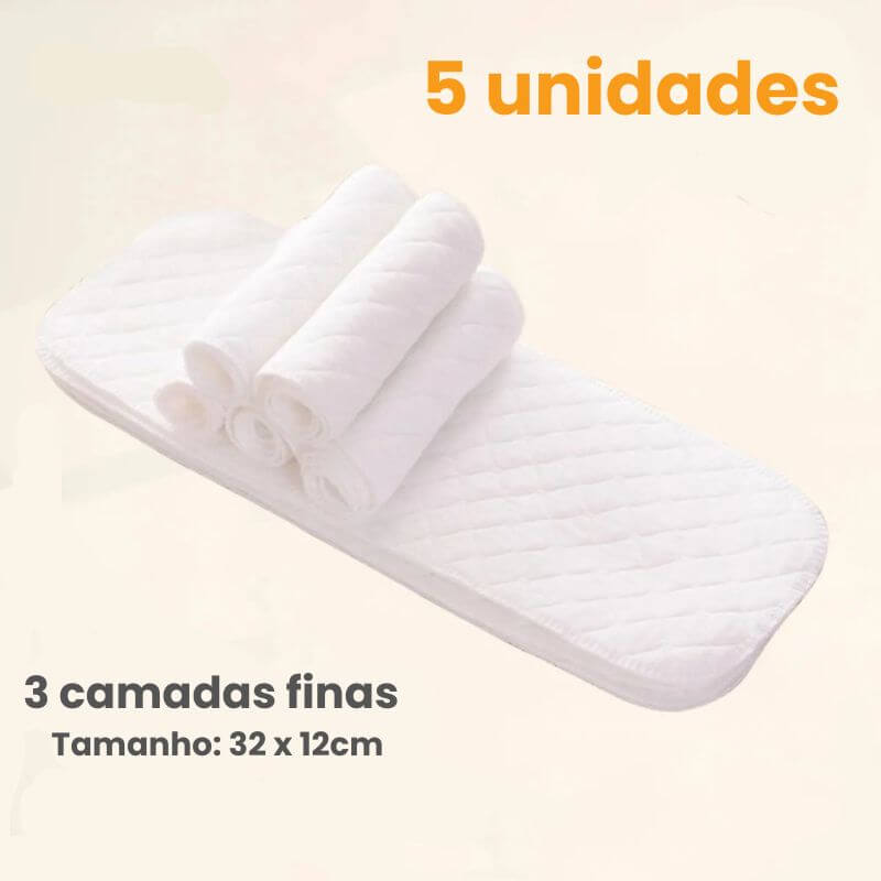 Kit com 5/10 fraldas reutilizáveis de algodão ecológico para bebê