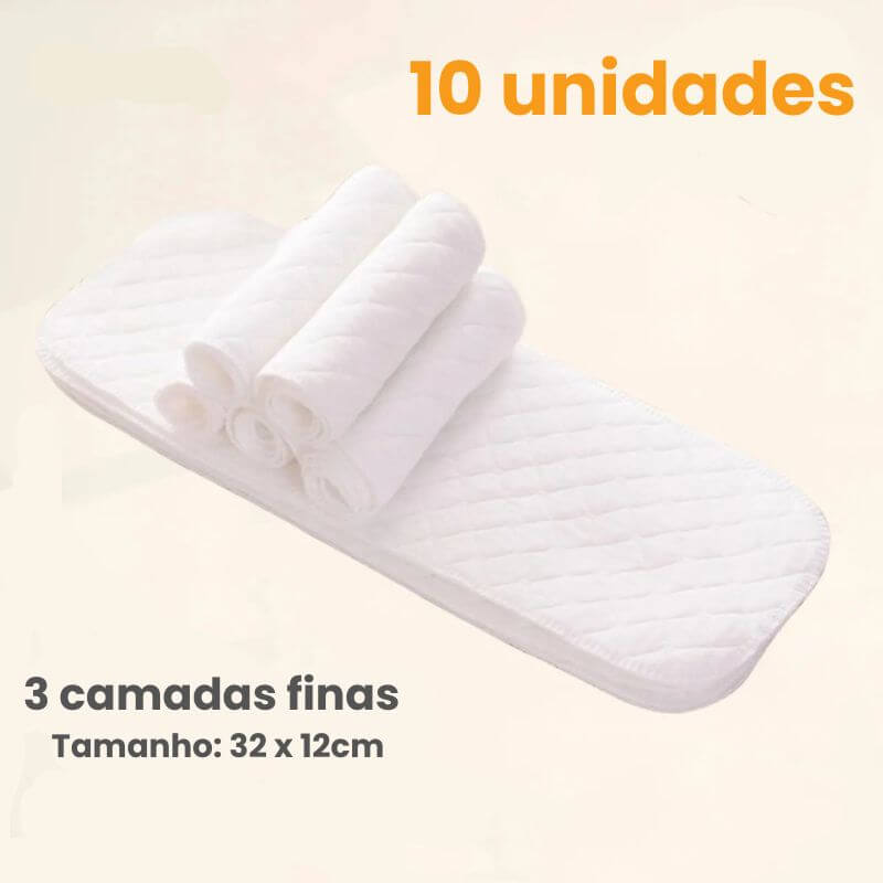 Kit com 5/10 fraldas reutilizáveis de algodão ecológico para bebê