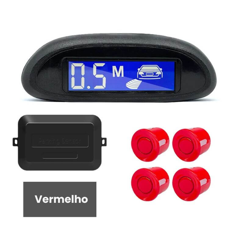 Sensor de estacionamento com monitor LED retroiluminado e sistema radar com 4 sensores.