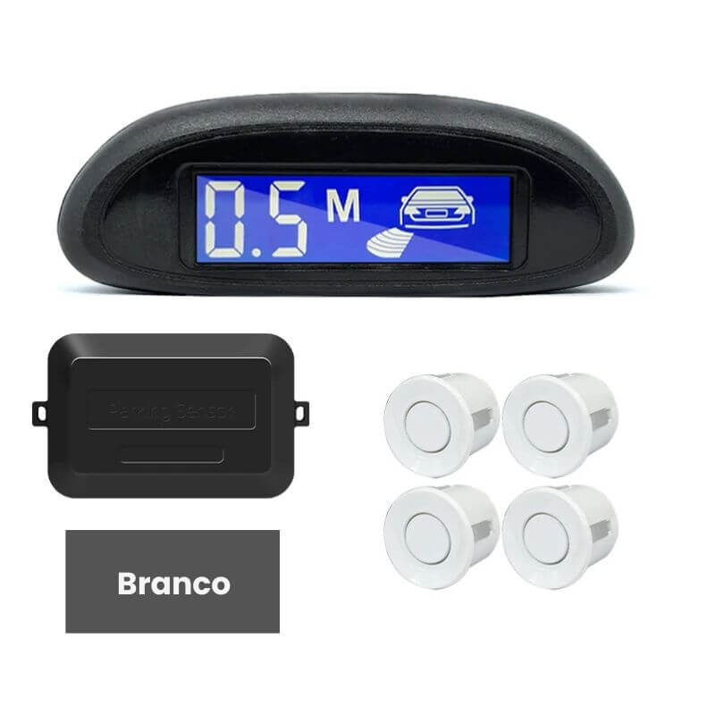 Sensor de estacionamento com monitor LED retroiluminado e sistema radar com 4 sensores.