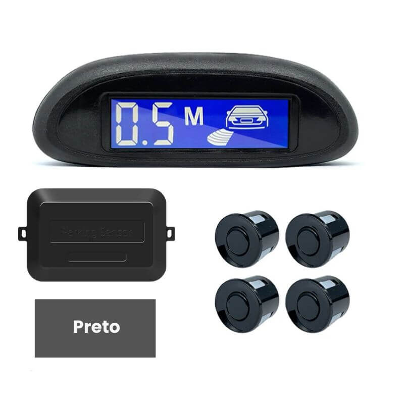 Sensor de estacionamento com monitor LED retroiluminado e sistema radar com 4 sensores.