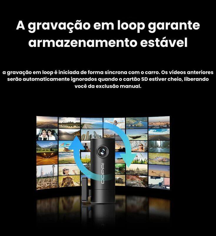 Câmera automotiva Wi-Fi HD 1296P com visão noturna e gravador de vídeo.