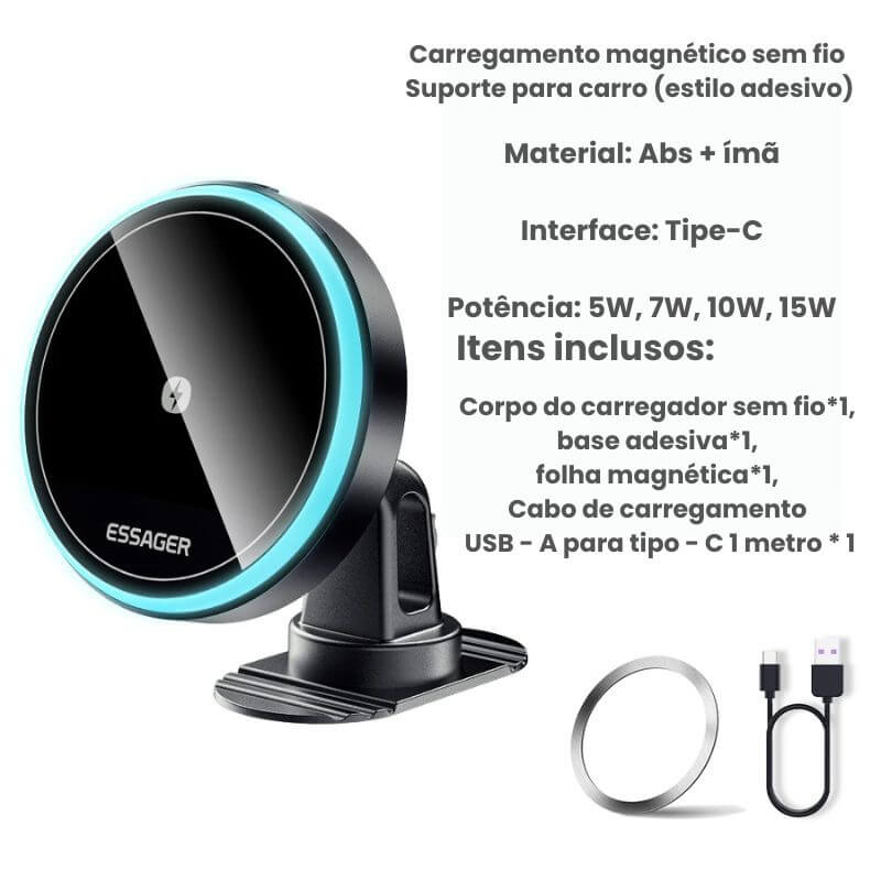 Suporte magnético para celular com carregador sem fio 15W