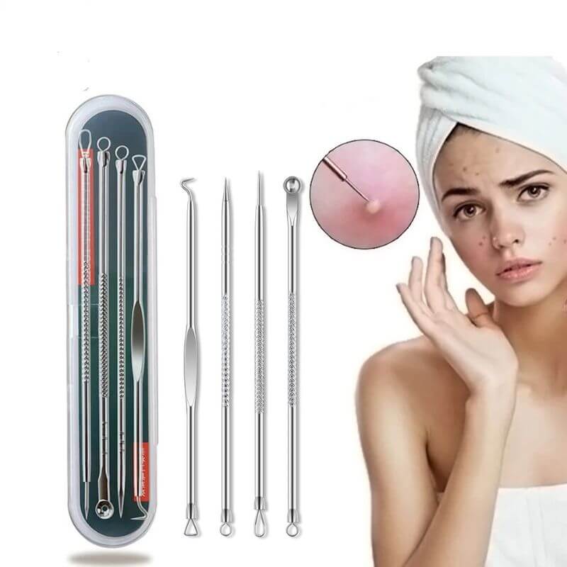 4PCS Acne Blackhead Comedone Black Spot Pimple Blemish Remover Skin Care Women Beauty Acne Treatment Pore Cleanser Needle Hook