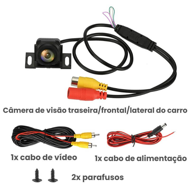 Câmera de Ré 1080P, antirreflexo e ângulo ajustável de 170°