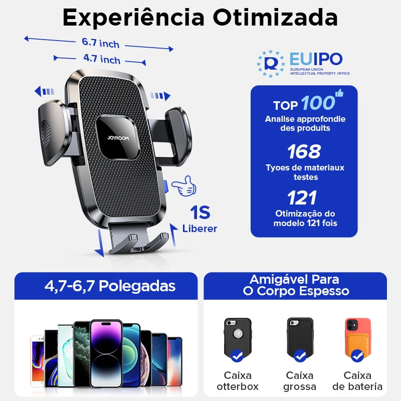 Suporte para celular de carro 360° com braço flexível.