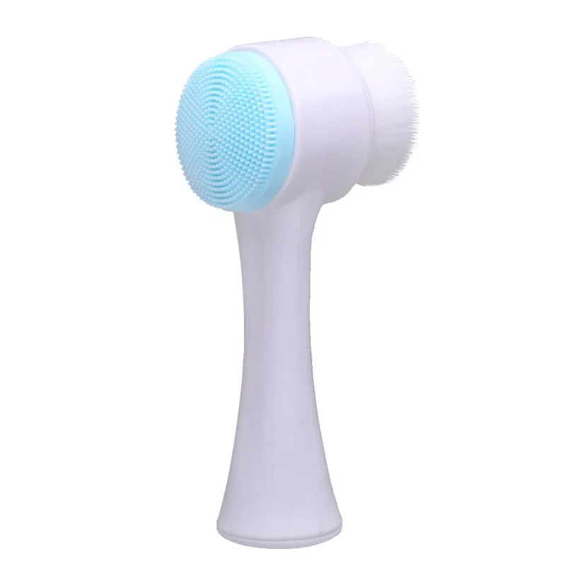 3D double silicone facial cleansing brush manual massage facial brush soft bristles exfoliator double sided face wash brush