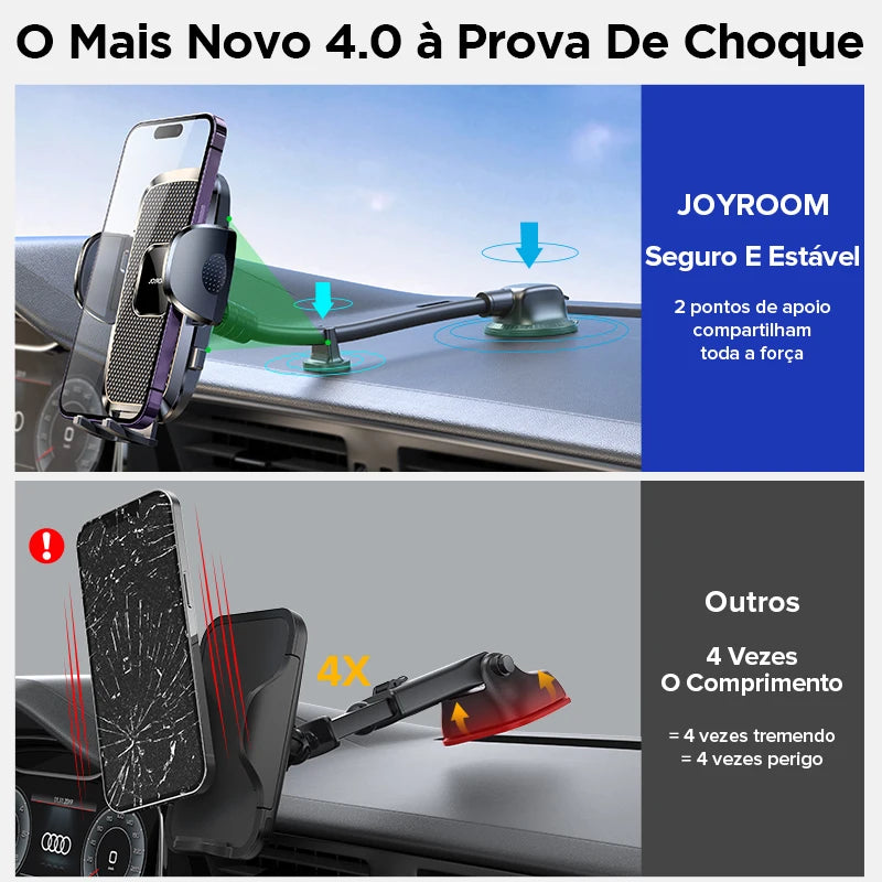 Suporte para celular de carro 360° com braço flexível.